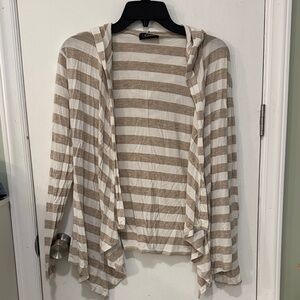Striped Open-Front Cardigan in Tan and Cream